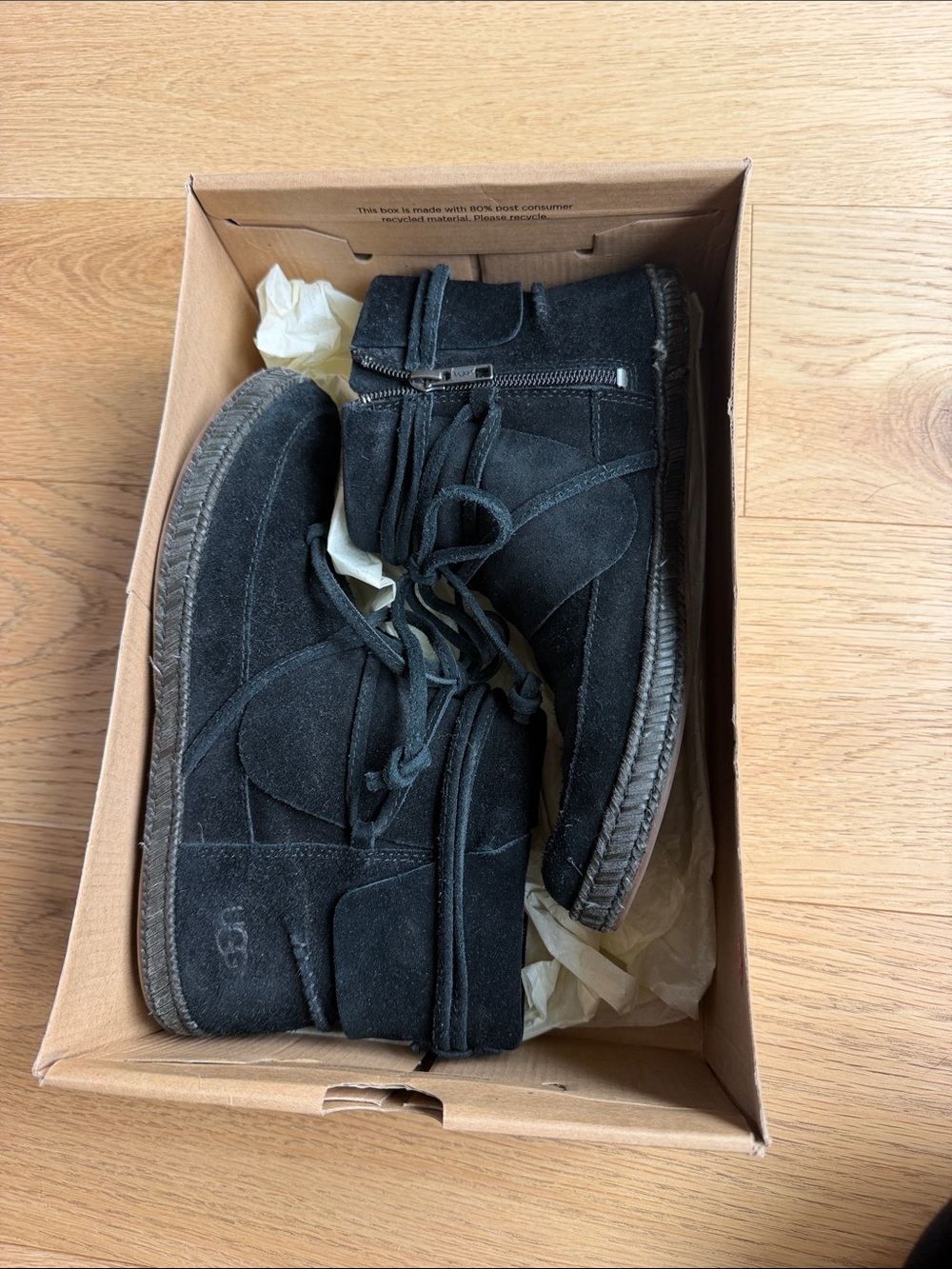 UGG Black suede moccasin boots with rubber sole, size US 8/EU 39